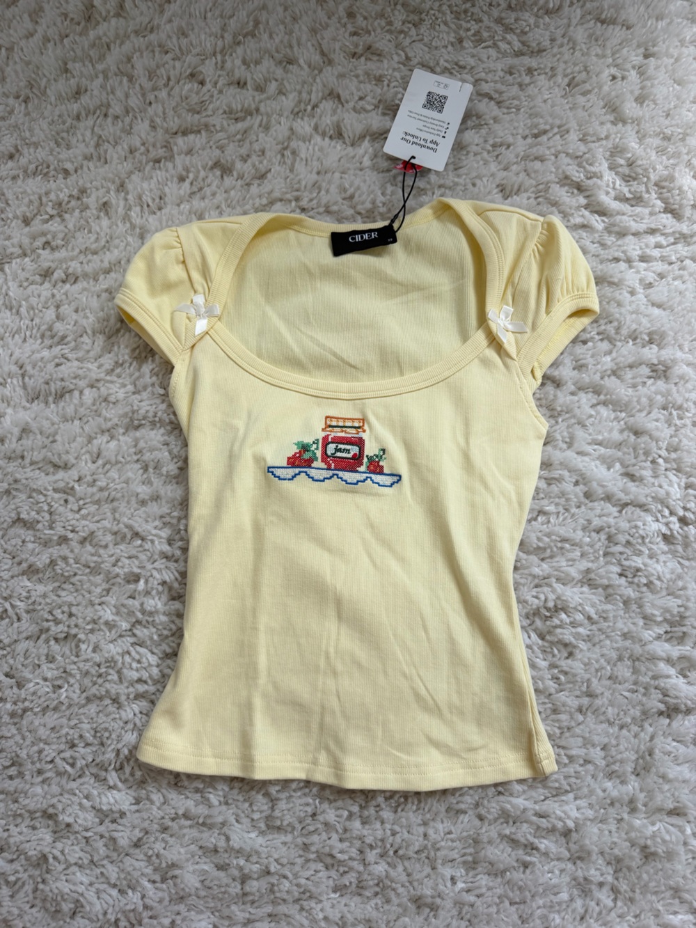 Cider Yellow Embroidered Short Sleeve Top